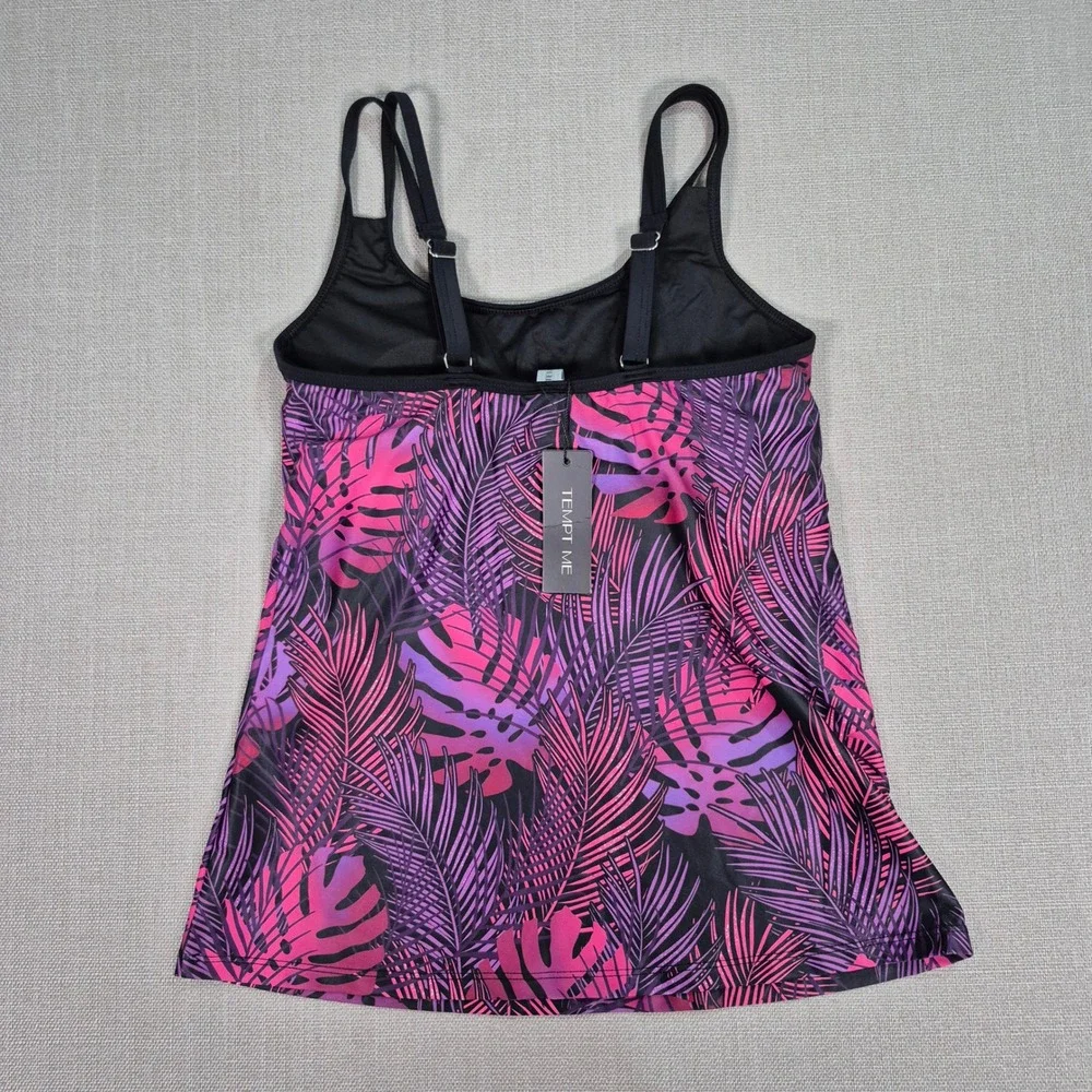Tempt Me Womens Tankini Swimsuit Tropical Palm Purple Pink Boy Shorts Set XS NEW